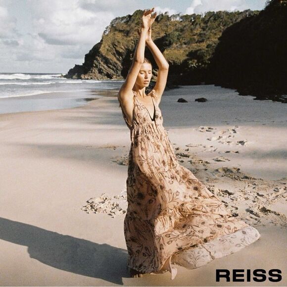 REISS **NWT** Floral Maxi Dress in Blush Peach / Beige - Picture 2 of 13